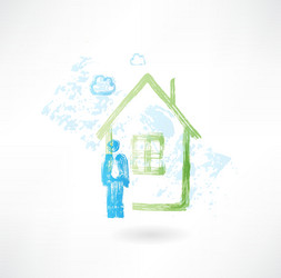 man and green house grunge icon vector