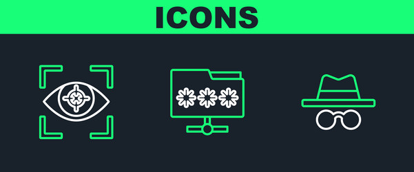 set line incognito mode eye scan and folder vector image