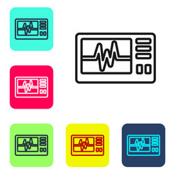 black line computer monitor with cardiogram icon vector image