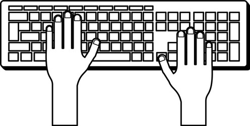 Hands using computer keyboard in black and white vector