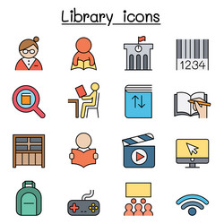 library icon set in color line style vector image