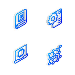 set isometric line neural network artificial vector image