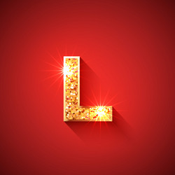 Glowing golden letter l on red colored background vector