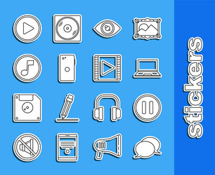 set line speech bubble chat pause button laptop vector image