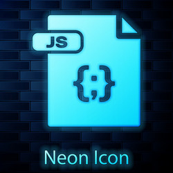 glowing neon js file document download button vector image