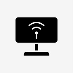 icon solid black computer or tv with wifi vector image