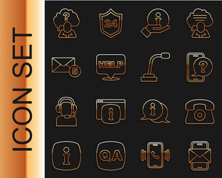 set line mobile and envelope telephone 24 hours vector image
