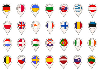 set with eu flags made as map pointers vector image