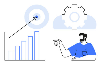 man pointing at growth chart bullseye target vector image