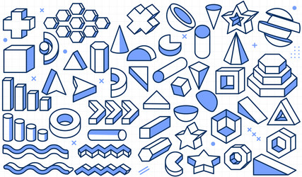 set of 3d geometric shapes outline icon element vector image