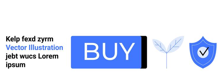 blue buy button with shield checkmark and leaf vector image