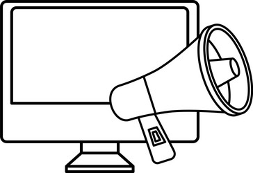 Computer with megaphone line style icon vector