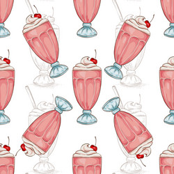 seamless pattern color cherry milkshake scetch vector image