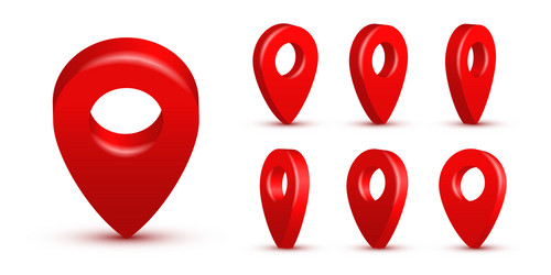 Shiny red realistic map pins set 3d vector