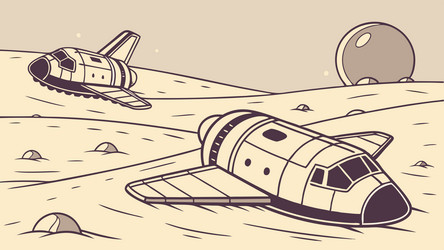 broken spaceship on desert planet sci-fi scene vector image