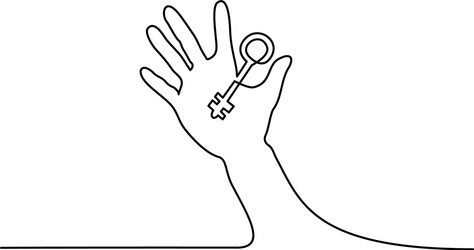 abstract hand holding key continuous one line vector