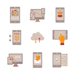 Set of mobile tech icons and concepts in flat vector