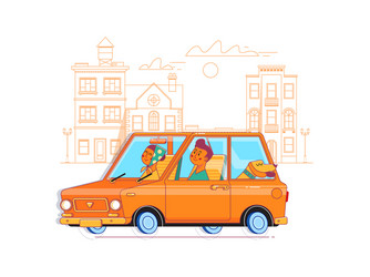 family journey by car to natureflat vector