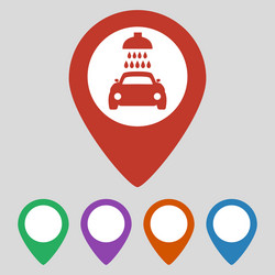 Map pointer with car wash icon on grey background vector