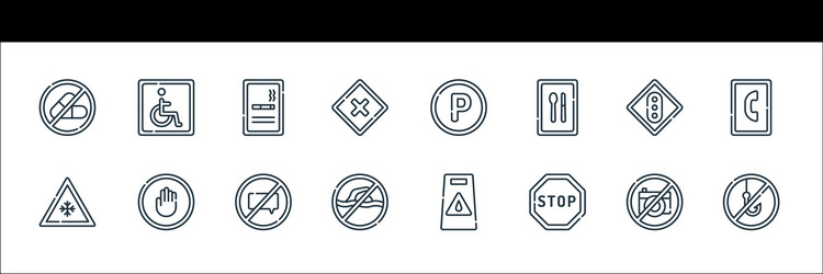 signals and prohibitions line icons linear set vector image