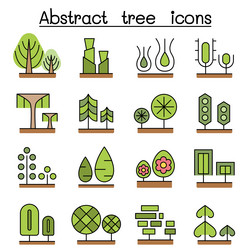 abstract tree icon set in color line style vector image