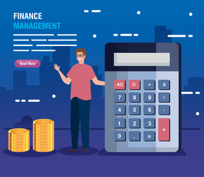 man with calculator and pile coins vector image