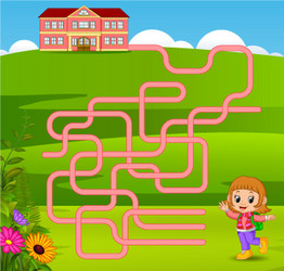 maze game template with girl go to school vector