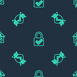 Set line lock and check mark cyber security vector