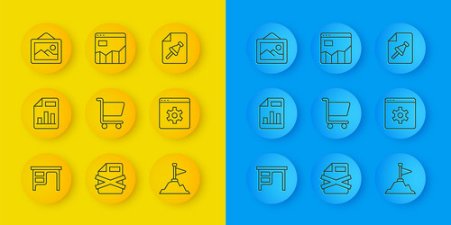 set line office desk document with graph chart vector image