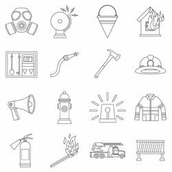 fireman tools icons set outline style vector image