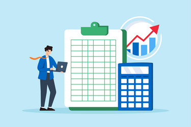 flat of accountant use calculator and spreadsheet vector image