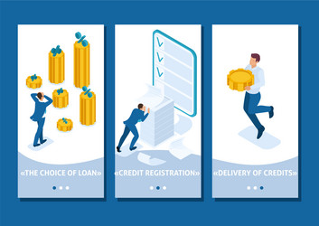 Isometric man looks at the amount of loans rates vector