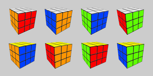 Rubik cube in 8 positions vector