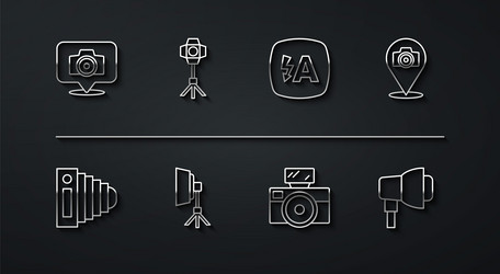 set line photo camera with flash softbox light vector image