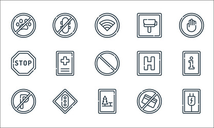signals and prohibitions line icons linear set vector image