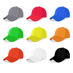 Flat caps set with different colors vector