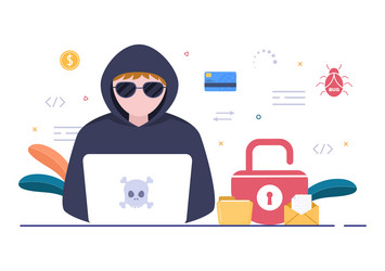 Hacker using computer server to activity hacked vector