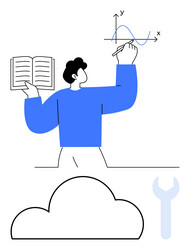man analyzing graph with open book near cloud vector image