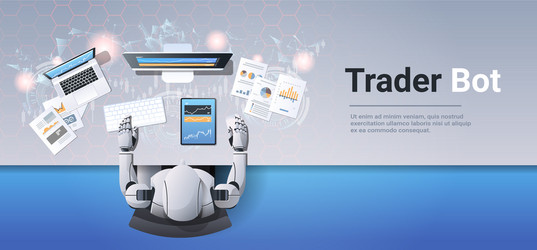 robot looking at graphs indexes financial data vector