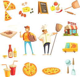 pizza making decorative icons set vector