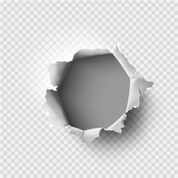 ragged hole torn in ripped paper on transparent vector image