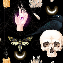 Raven & Skull Seamless Pattern Vector Image