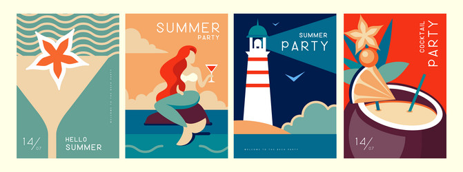set of retro posters with summer attributes vector image