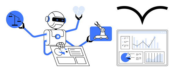 robot integrating ai analytics and automation vector image