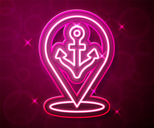 glowing neon line map pointer with anchor icon vector image