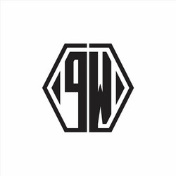 pw logo monogram with hexagon line rounded design vector image