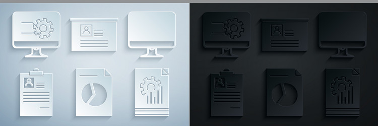 set document with graph chart computer monitor vector image