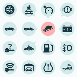 automobile icons set with signal cruise control vector image