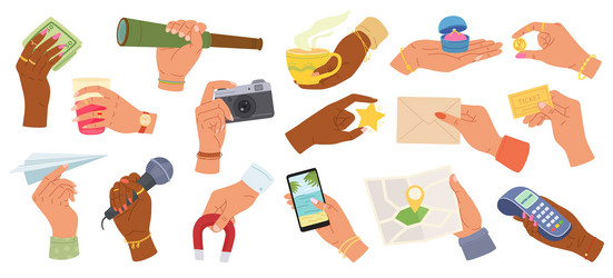 Hands Holding Various Objects vector image