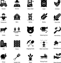 Pack farming glyph icons vector